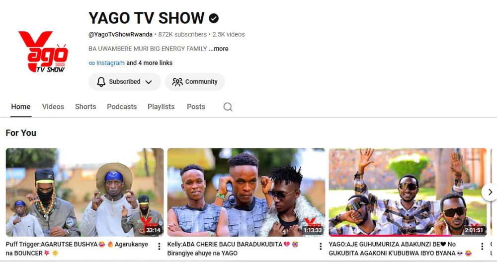 Shene ya Yago Tv show igiye gusibwa kurubuga rwa Youtube